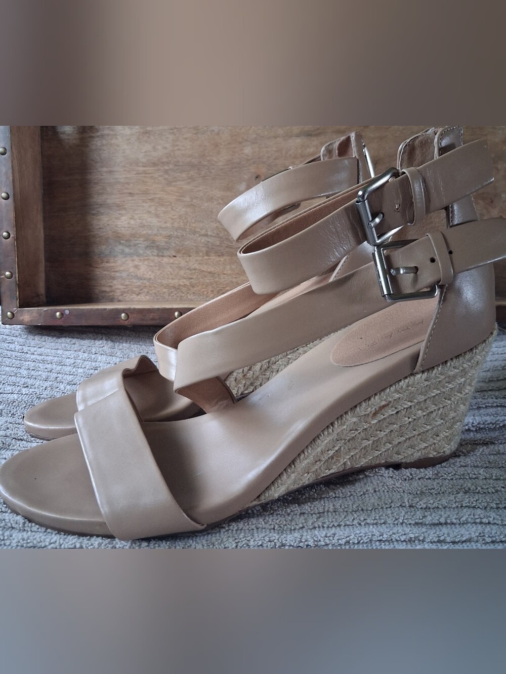 Tahari Women's Tan Wedge Sandals with Ankle Straps Size 9